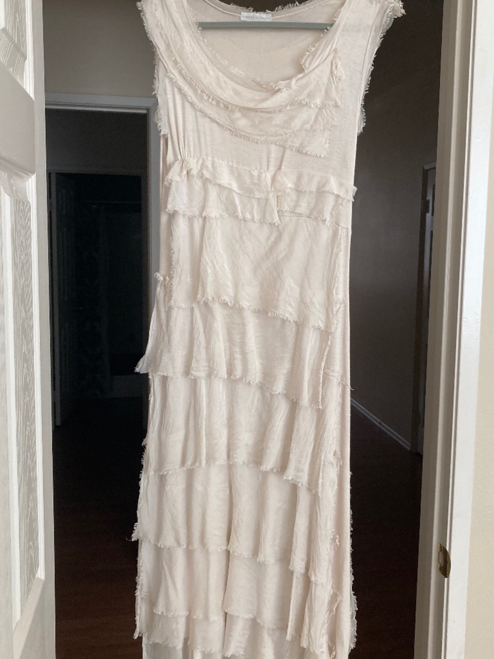 Silk Cream Tiered Ruffle Maxi Dress Made in Italy